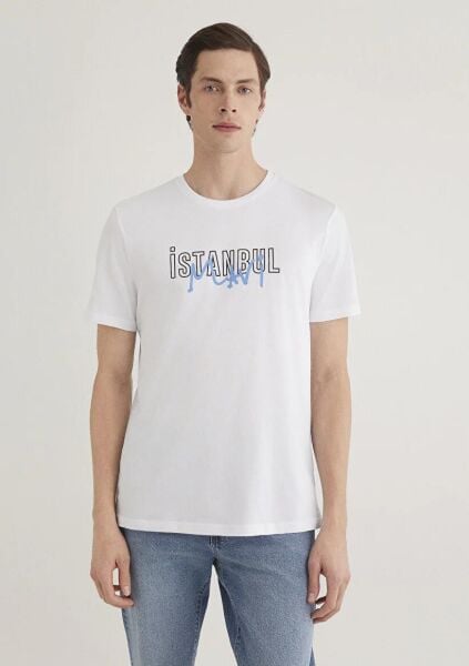 MAVİ İSTANBUL BASKILI ERKEK GRAFİK T-SHIRT