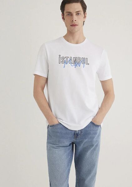 MAVİ İSTANBUL BASKILI ERKEK GRAFİK T-SHIRT