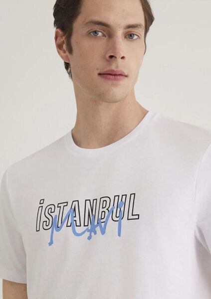 MAVİ İSTANBUL BASKILI TİŞÖRT ERKEK GRAFİK T-SHIRT