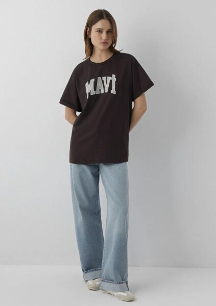 MAVİ BASKILI TİŞÖRT KADIN LOGO T-SHIRT