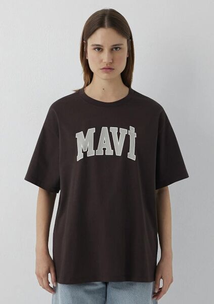 MAVİ BASKILI TİŞÖRT KADIN LOGO T-SHIRT