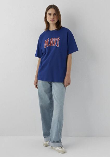 MAVİ BASKILI TİŞÖRT KADIN LOGO T-SHIRT