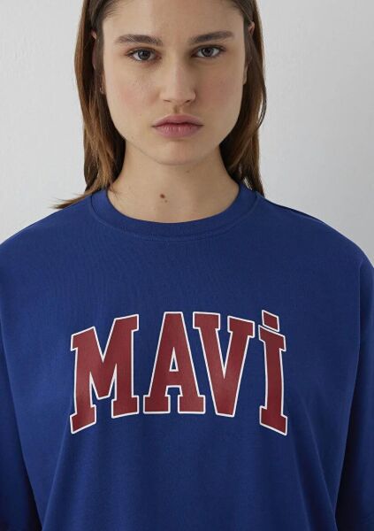 MAVİ BASKILI TİŞÖRT KADIN LOGO T-SHIRT