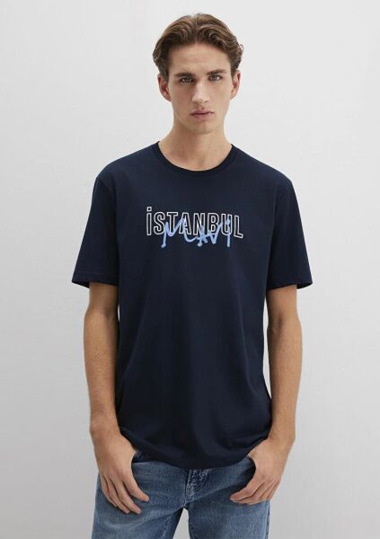MAVİ İSTANBUL BASKILI ERKEK GRAFİK T-SHIRT