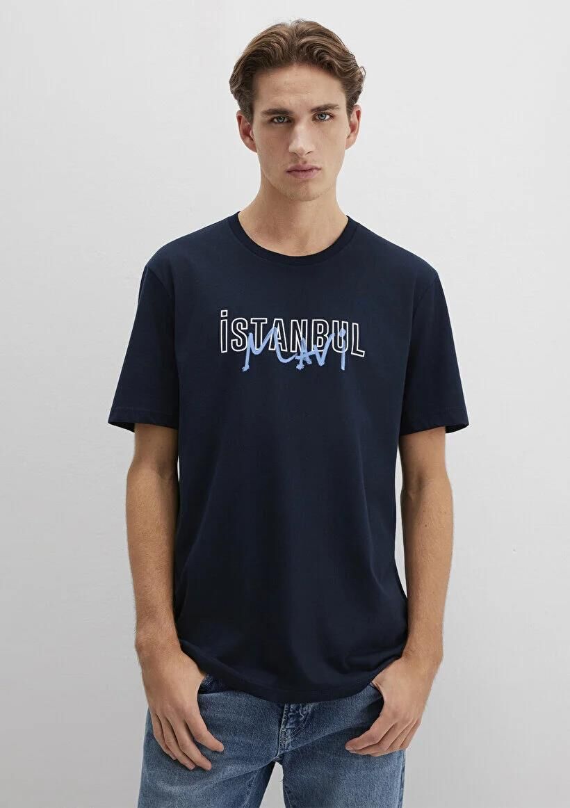 MAVİ İSTANBUL BASKILI ERKEK GRAFİK T-SHIRT