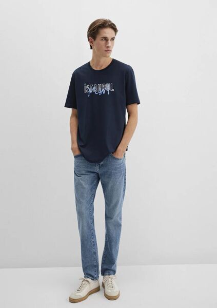 MAVİ İSTANBUL BASKILI ERKEK GRAFİK T-SHIRT