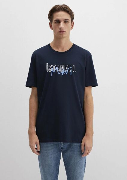 MAVİ İSTANBUL BASKILI ERKEK GRAFİK T-SHIRT