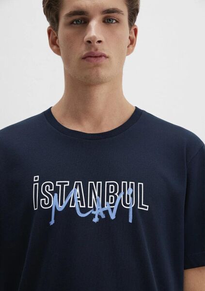 MAVİ İSTANBUL BASKILI ERKEK GRAFİK T-SHIRT