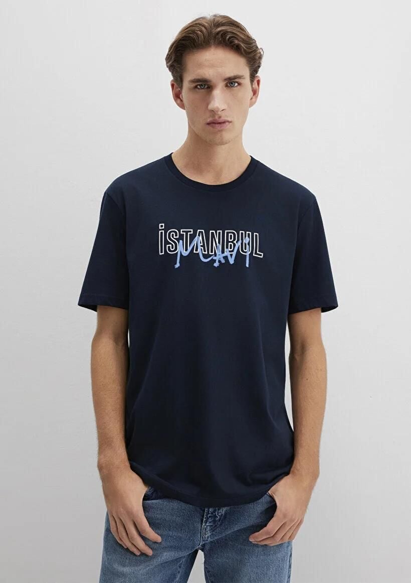 MAVİ İSTANBUL BASKILI ERKEK GRAFİK T-SHIRT