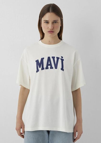 MAVİ BASKILI TİŞÖRT KADIN LOGO T-SHIRT