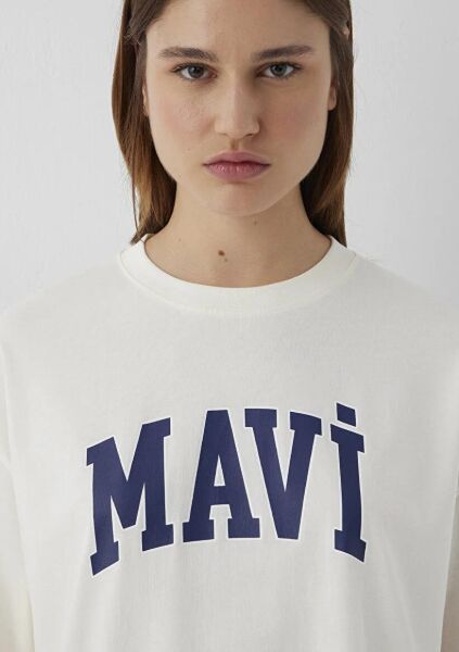 MAVİ BASKILI TİŞÖRT KADIN LOGO T-SHIRT