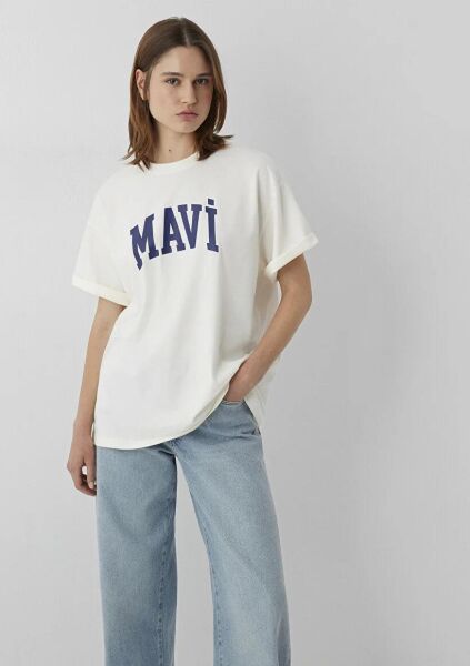 MAVİ BASKILI TİŞÖRT KADIN LOGO T-SHIRT