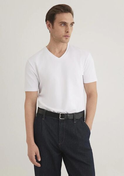 MAVİ STRETCH V YAKA TİŞÖRT ERKEK BASIC, SEMI BASIC