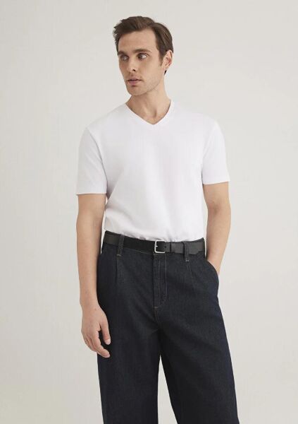 MAVİ STRETCH V YAKA TİŞÖRT ERKEK BASIC, SEMI BASIC