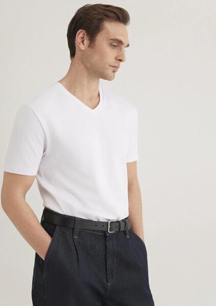 MAVİ STRETCH V YAKA TİŞÖRT ERKEK BASIC, SEMI BASIC