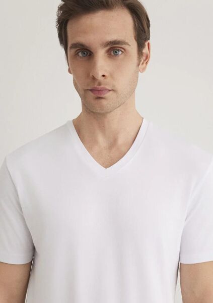 MAVİ STRETCH V YAKA TİŞÖRT ERKEK BASIC, SEMI BASIC