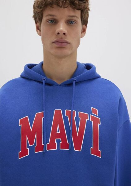 MAVİ BASKILI ERKEK KAPÜŞONLU SWEATSHIRT