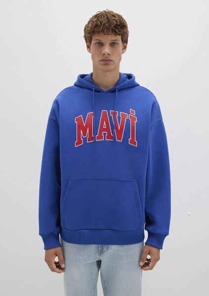 MAVİ BASKILI ERKEK KAPÜŞONLU SWEATSHIRT