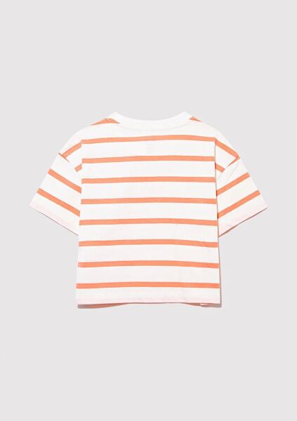 MAVİ MAVİ LOGO BASKILI ÇİZGİLİ CROP TİŞÖRT KIZ ÇOCUK LOGO T-SHIRT