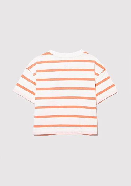 MAVİ LOGO BASKILI ÇİZGİLİ CROP TİŞÖRT KIZ ÇOCUKS LOGO T-SHIRT