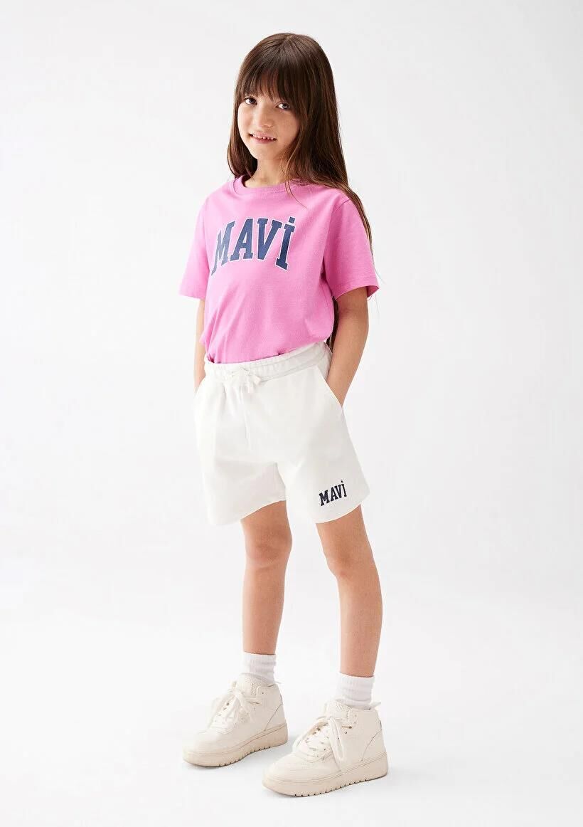 MAVİ BASKILI KIZ ÇOCUK ÖRME ŞORT