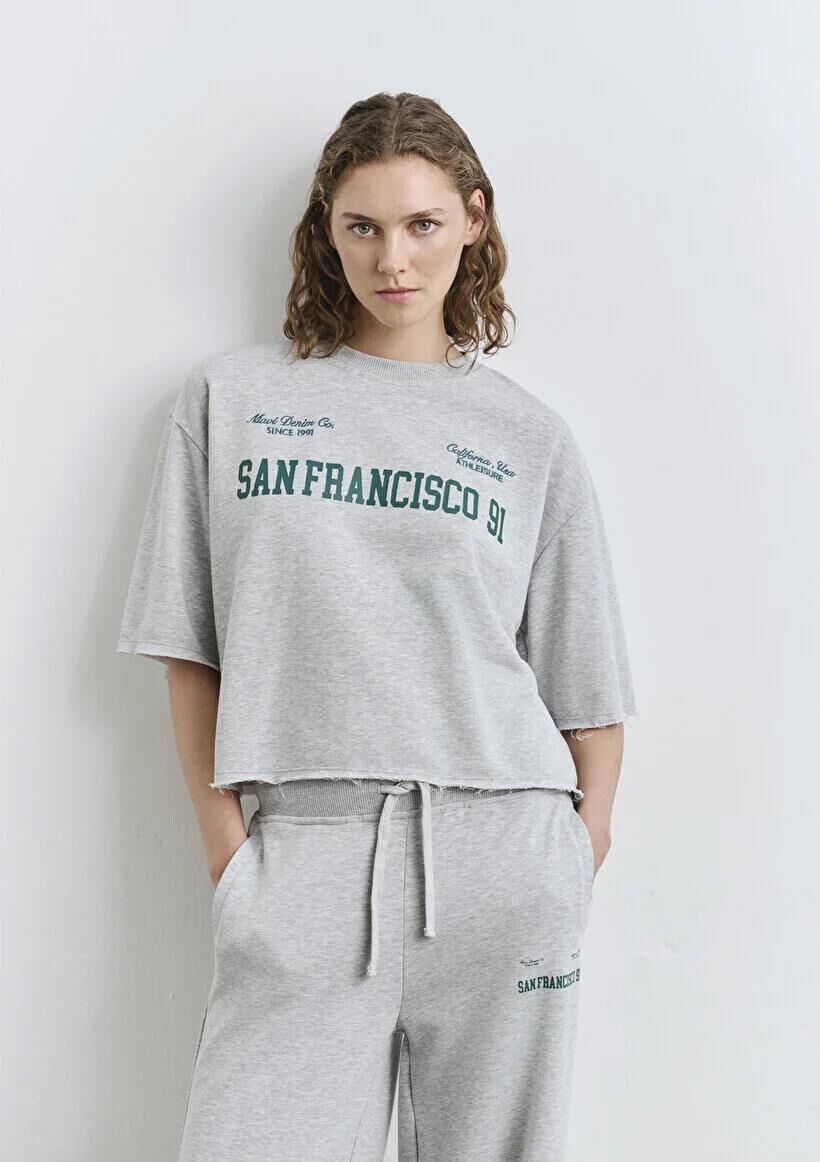 MAVİ KISA KOLLU KADIN 0 YAKA SWEATSHIRT