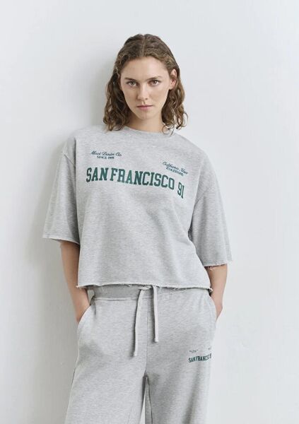 MAVİ KISA KOLLU KADIN 0 YAKA SWEATSHIRT