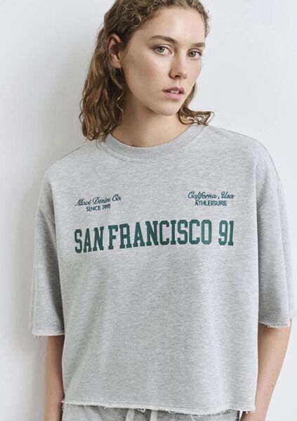 MAVİ KISA KOLLU KADIN 0 YAKA SWEATSHIRT