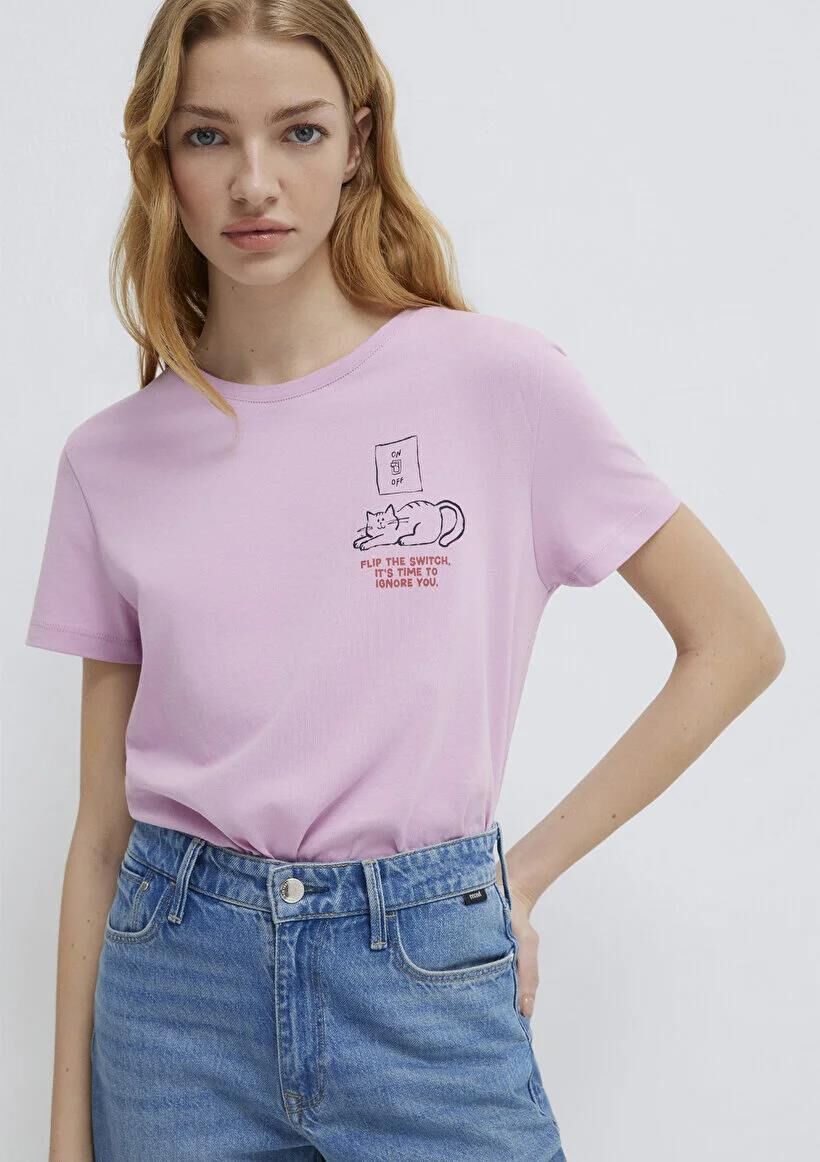 MAVİ KEDİ BASKILI KADIN TİŞÖRT