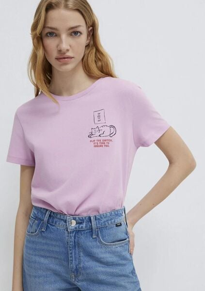 MAVİ KEDİ BASKILI KADIN TİŞÖRT