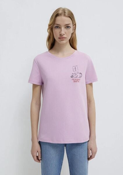 MAVİ KEDİ BASKILI KADIN TİŞÖRT