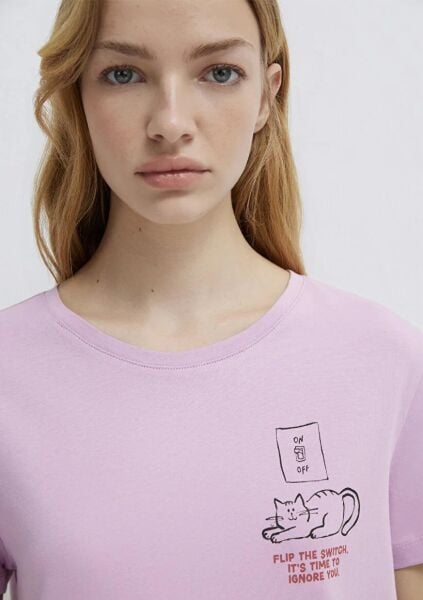 MAVİ KEDİ BASKILI KADIN TİŞÖRT