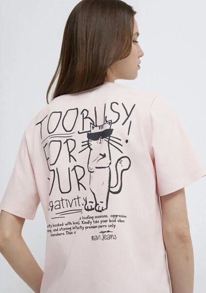 MAVİ KEDİ BASKILI KADIN TİŞÖRT