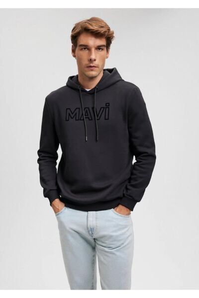 MAVİ BASKILI SWEATSHIRT ERKEK KAPÜŞONLU SWEATSHIRT