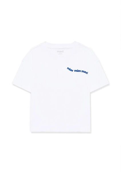 MAVİ MIAV BASKILI CROP KIZ ÇOCUK LOGO T-SHIRT