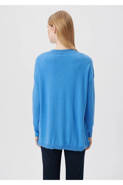 MAVİ V YAKA KAZAK KADIN BASIC KAZAK