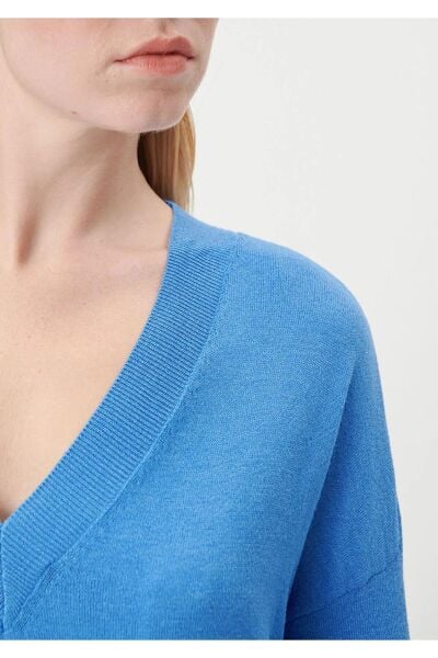 MAVİ V YAKA KAZAK KADIN BASIC KAZAK