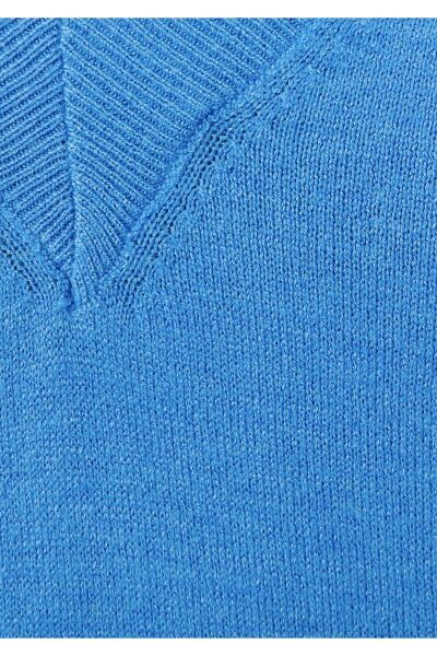 MAVİ V YAKA KAZAK KADIN BASIC KAZAK