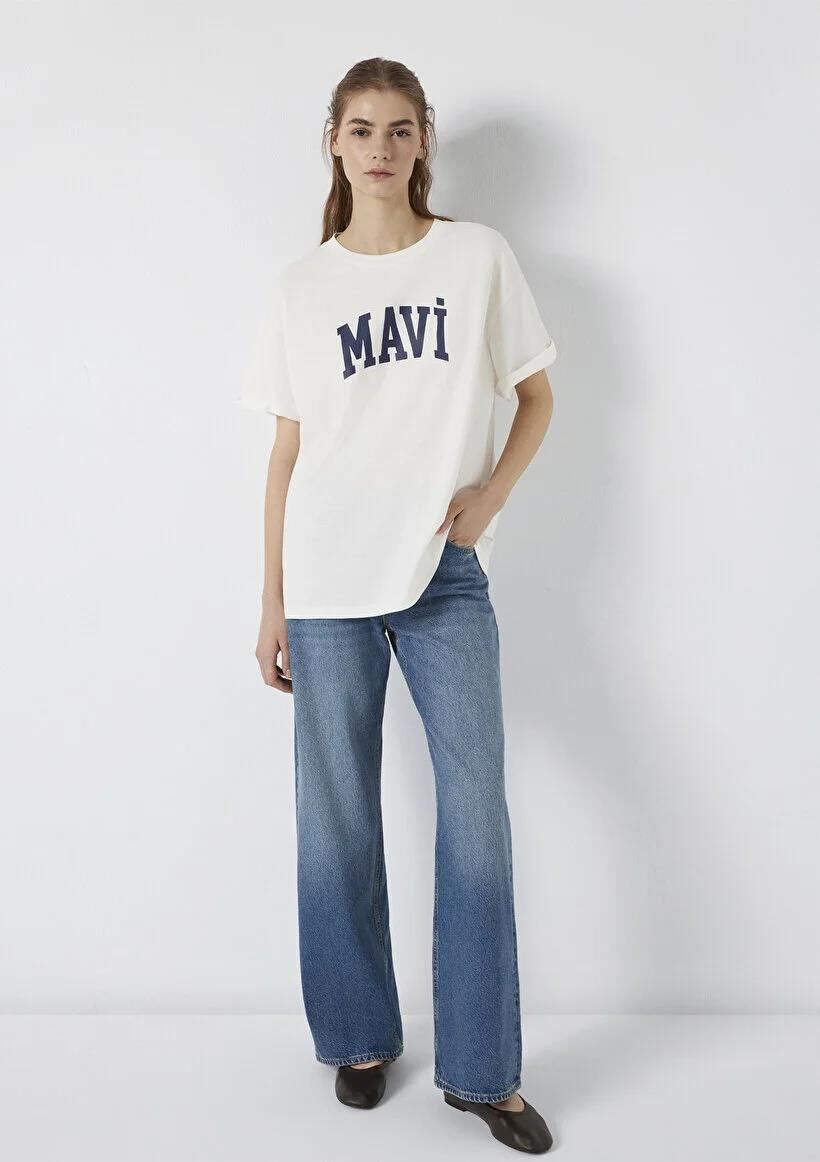 MAVİ BASKILI KADIN T-SHIRT
