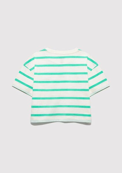 MAVİ MAVİ LOGO BASKILI ÇİZGİLİ CROP TİŞÖRT KIZ ÇOCUK LOGO T-SHIRT
