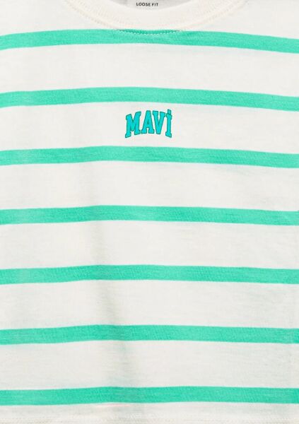 MAVİ MAVİ LOGO BASKILI ÇİZGİLİ CROP TİŞÖRT KIZ ÇOCUK LOGO T-SHIRT