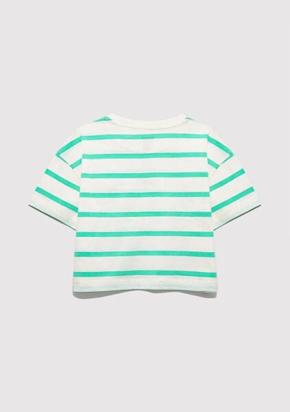 MAVİ LOGO BASKILI ÇİZGİLİ CROP KIZ ÇOCUK LOGO T-SHIRT