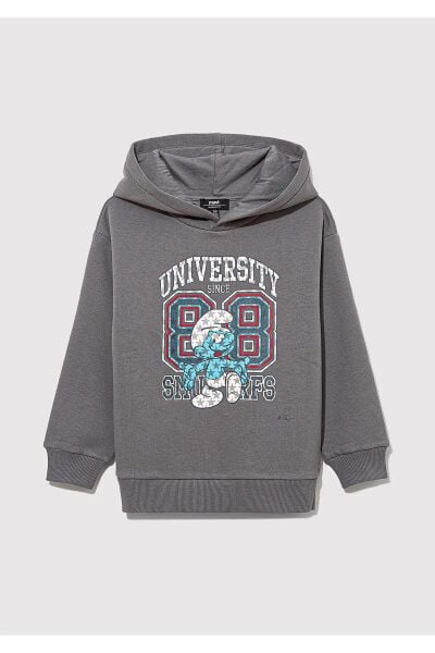 MAVİ ŞİRİNLER BASKILI KAPÜŞONLU SWEATSHIRT ERKEK ÇOCUK SWEATSHIRT
