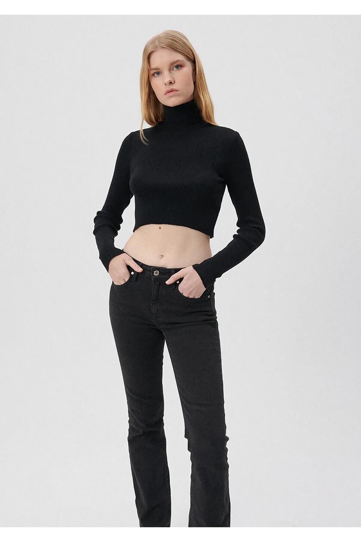 MAVİ DİK YAKA KAZAK KADIN BASIC KAZAK