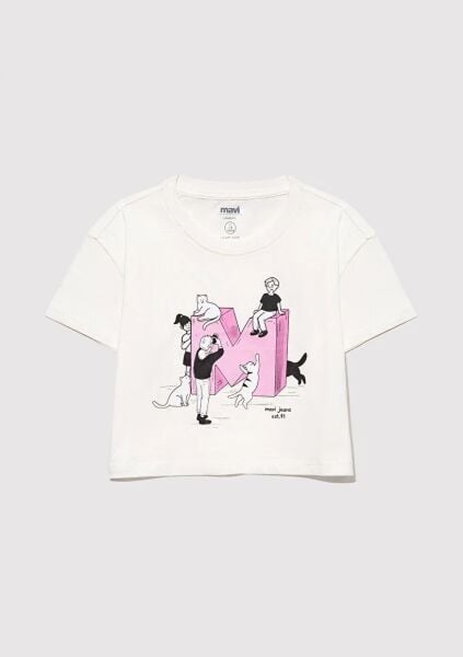MAVİ M BASKILI TİŞÖRT KIZ ÇOCUK GRAFİK T-SHIRT