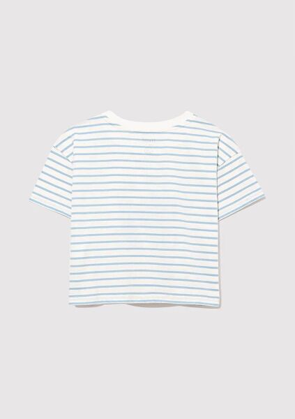 MAVİ M BASKILI ÇİZGİLİ CROP TİŞÖRT KIZ ÇOCUK GRAFİK T-SHIRT