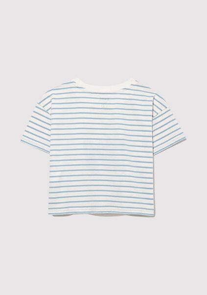 MAVİ M BASKILI ÇİZGİLİ CROP TİŞÖRT KIZ ÇOCUK GRAFİK T-SHIRT