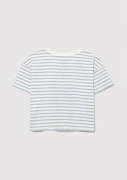 MAVİ M BASKILI ÇİZGİLİ CROP KIZ ÇOCUK GRAFİK T-SHIRT