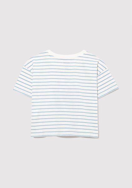 MAVİ M BASKILI ÇİZGİLİ CROP KIZ ÇOCUK GRAFİK T-SHIRT