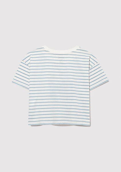 MAVİ M BASKILI ÇİZGİLİ CROP TİŞÖRT KIZ ÇOCUK GRAFİK T-SHIRT